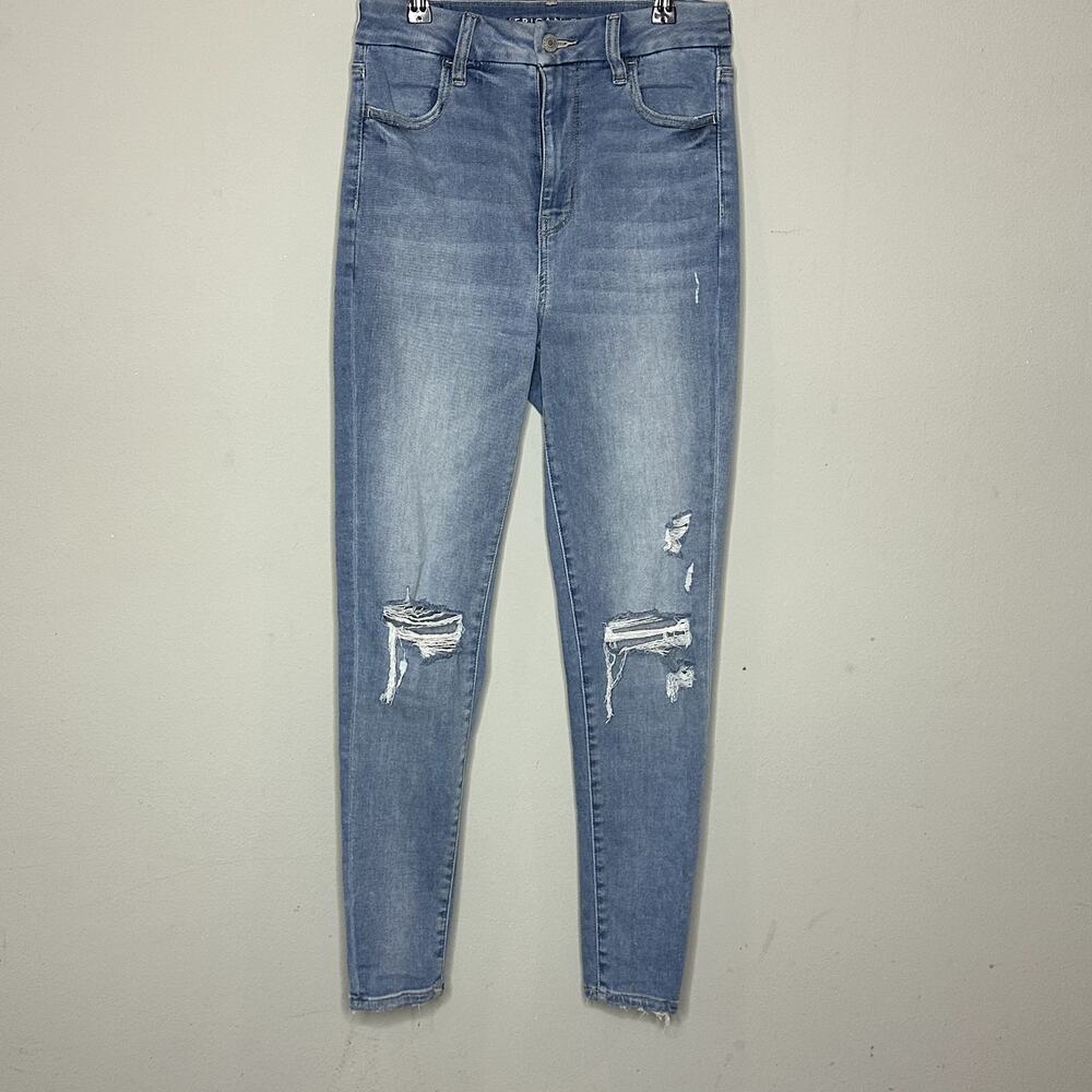 American Eagle Medium Wash Distressed Curvy Highest Rise Jeggings Women's Size 4
